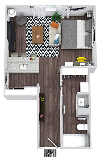 Floor plan for studio, 1 bath, 369 sqft